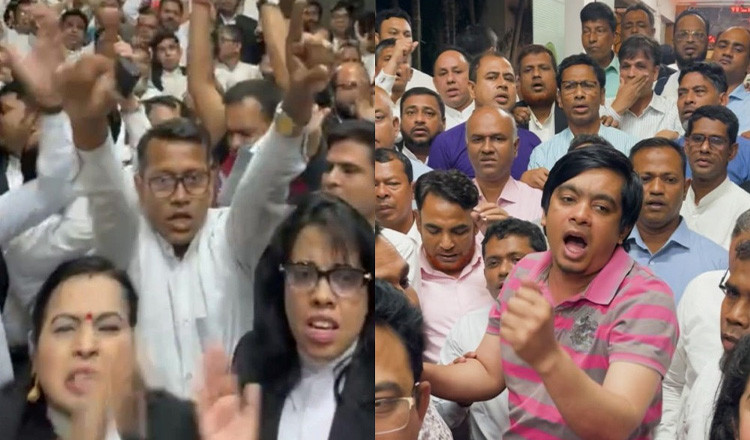 হাইকোর্টে সংবাদ সম্মেলনের স্থান দখল নিয়ে আইনজীবীদের বিক্ষোভ